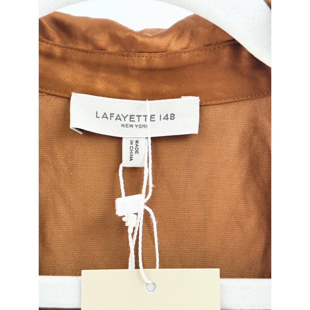 Lafayette 148 Naomi Satin Shirt & Dalton Wide Leg Pants Brown Top XXL/Bottom 18 - Picture 5 of 11